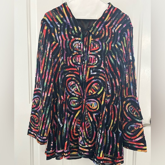 Weavz Tops - Weavz Multicolor Artistic Long Sleeve Button Down Sheer Top Size XL